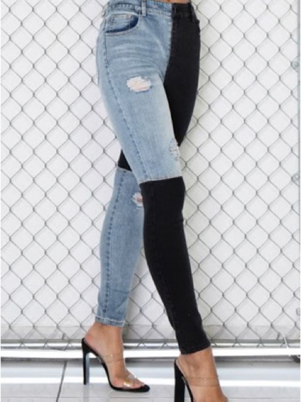 Rehab Lab Two-Tone Skinny Jeans in Black & Light blue